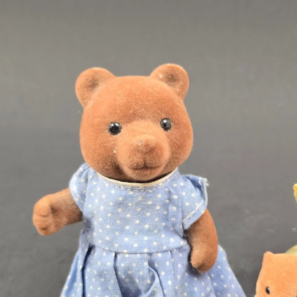 Vintage Calico Critters Sylvanian Families Bear Figures Set Blue Yellow Pink